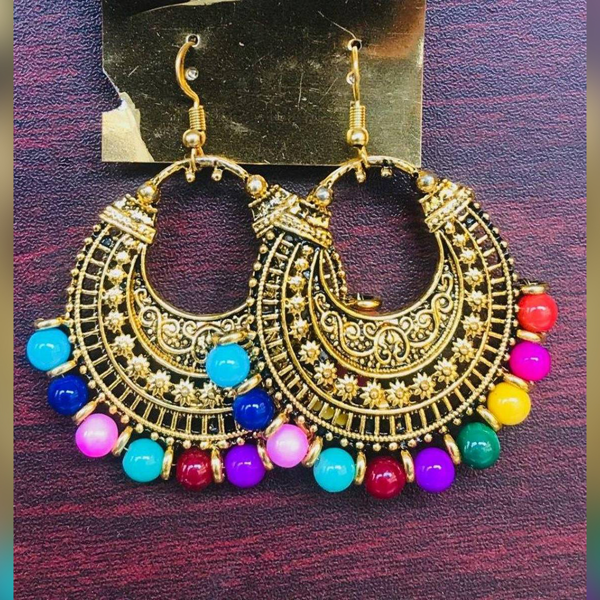 Women's Multi-Color Golden Jhumka Set Jewelry Accessories