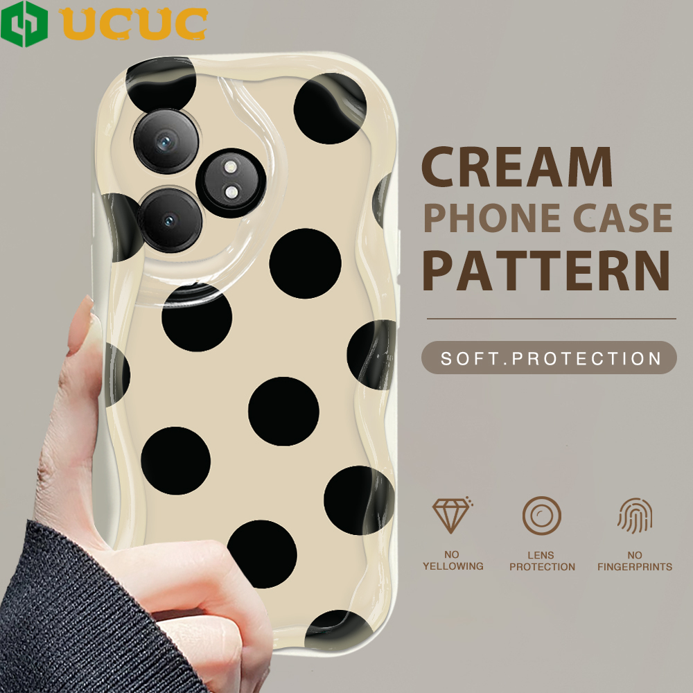 UCUC for Realme GT 6 6T 5G Back Cover Black Dots Cream Texture Wavy Edge Soft Silicone Phone Case