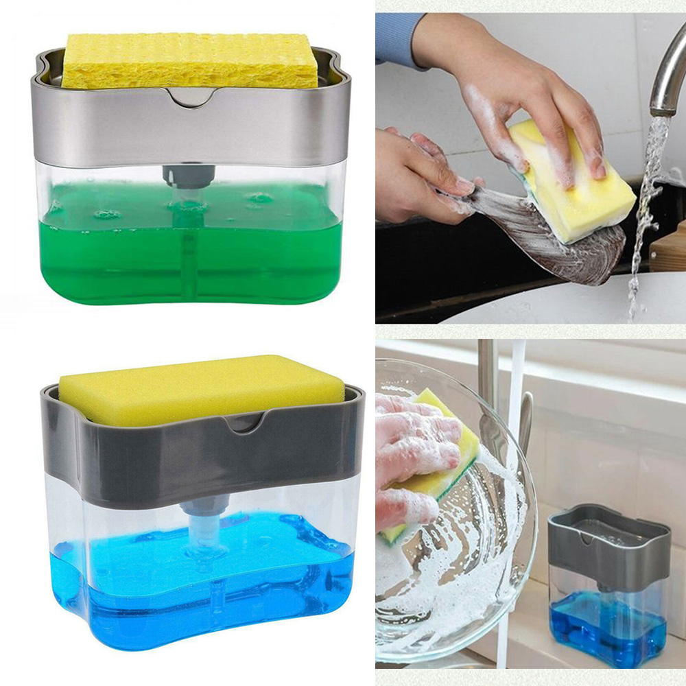 Soap Dispenser,Soap Dispenser and Sponge Caddy, Soap Pump Dispenser,Sponge Holder Kitchen Sink Countertop Liquid Soap Dispenser