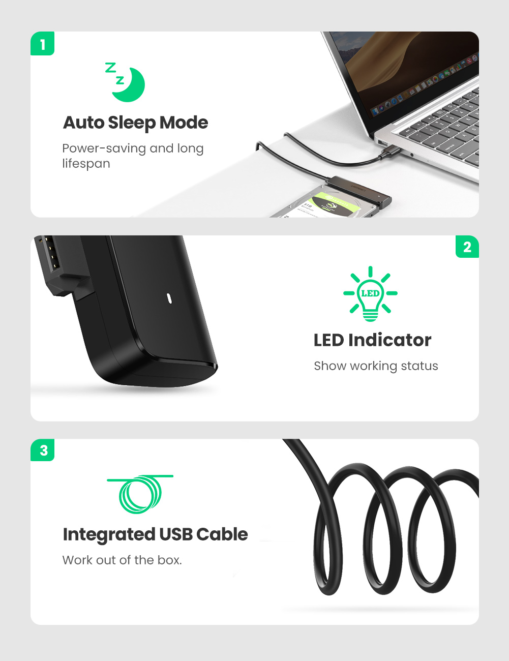 (New) Sata to USB 3.0 adapter cable for 2.5 "SSD and HDD hard drive Adapter 5Gbps support SATA III uasp compatible with Samsung Seagate WD SanDisk Hitachi Toshiba, PS3, PS4, Xbox, PC, router. 