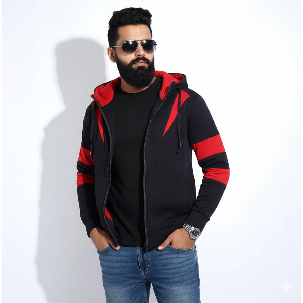 Hoodie for men black and red | Premium hoodie for men | Double part hoodie for men | Low price hoodie for men with zipper | hoodie for men new 2024 high quality