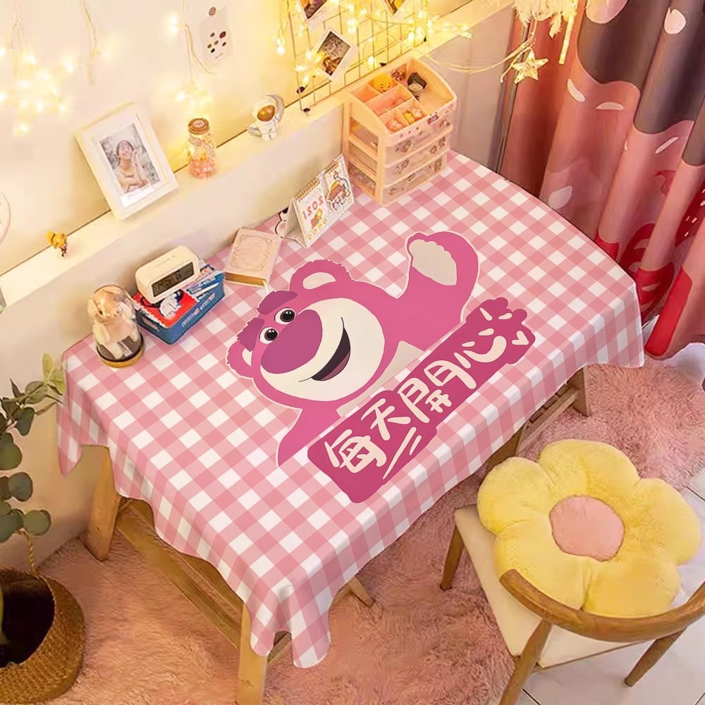 Cute strawberry bear tablecloth, study desk, table cloth, student dormitory, cartoon bedroom, dustproof cloth, coffee table, desk mat. 