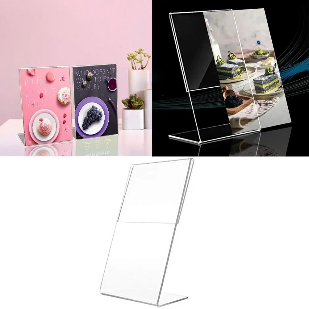 1pcs Acrylic display stand T1.5mm Vertical Clear L Shape Plastic Table Sign Price Tag Label Display Rack Paper Promotion stand. 