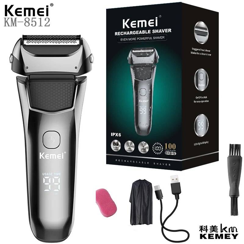 Kemei Razor KM-8512 Double-layer Reciprocating Full-body Washing LCD Digital Display Electric Shaver for Men Machine for Men
