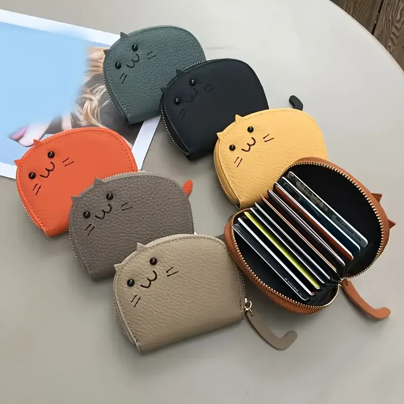Cartoon Cat Wallet for Women – Cute Faux Leather Coin Purse with Multi-Card Slots, Creative ID Card Holder, Fashionable Small Clutch