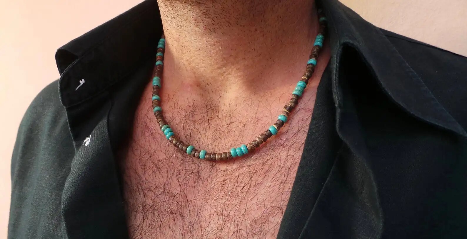 Men's African necklace, Men african Beaded jewelry, Surfer necklace Gifts for men, Wooden Beach Necklace. 