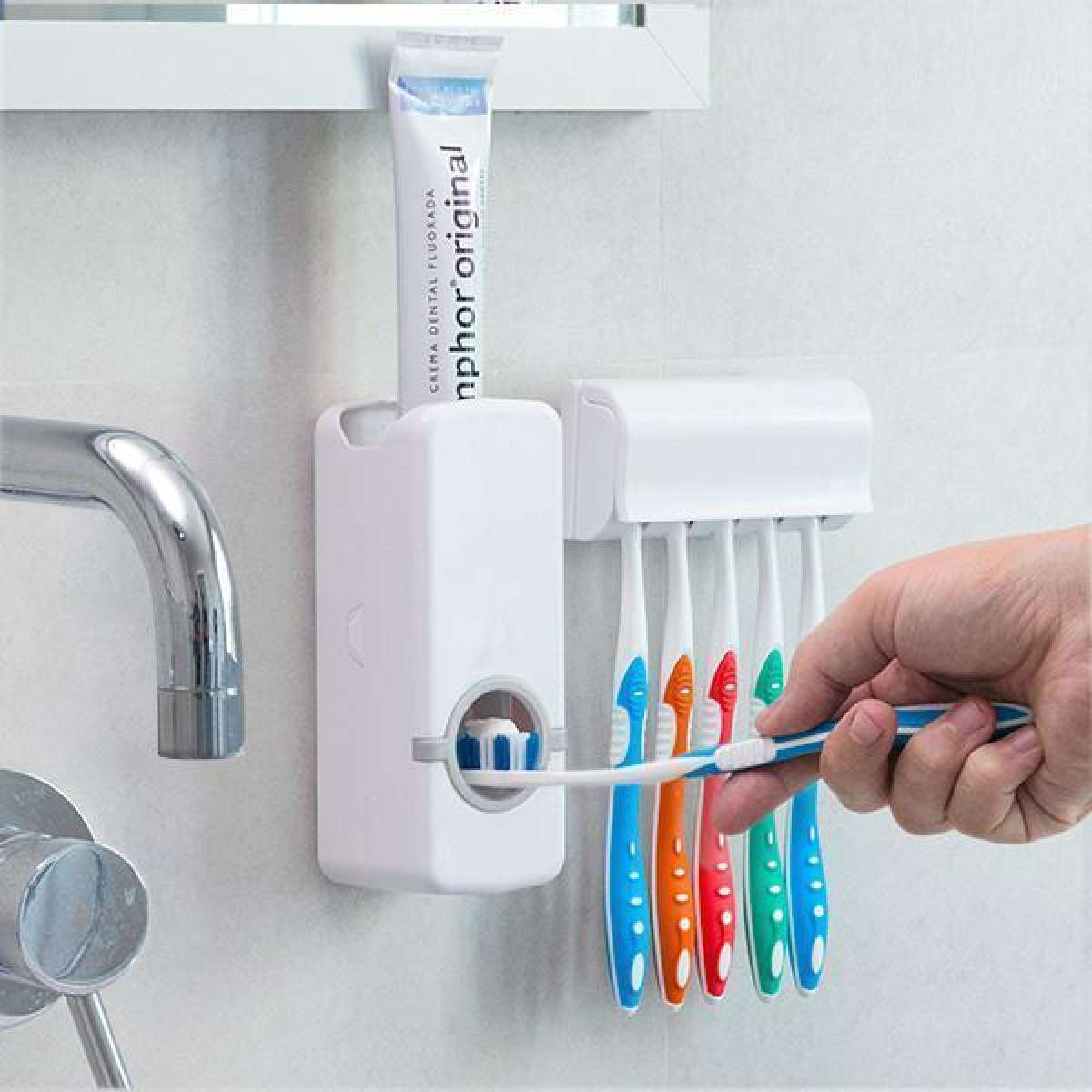 Automatic Toothpaste Dispenser with Toothbrush Holder - Multicolor