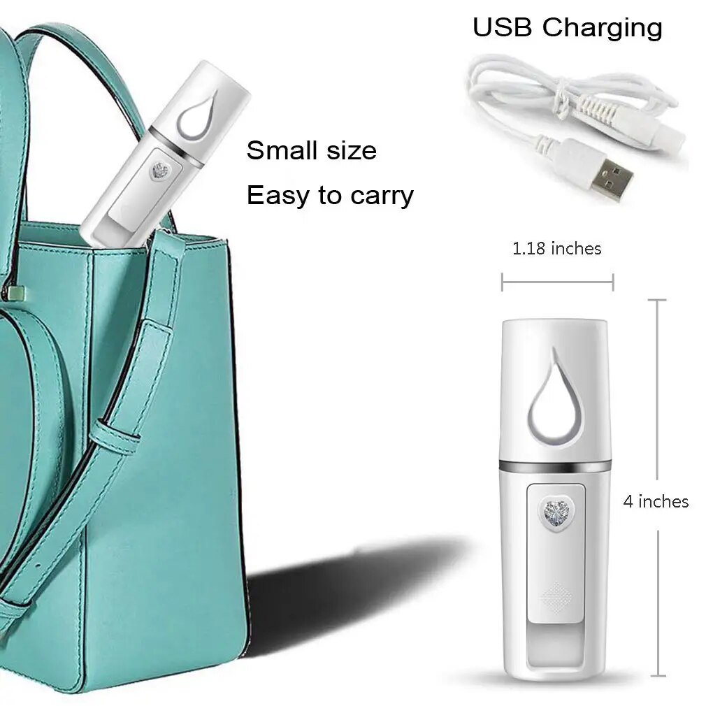 Portable Nano Facial Mister Mini Facial Steamer Atomization Eyelash Extensions with Mirror 20ml Visual Water Tank. 