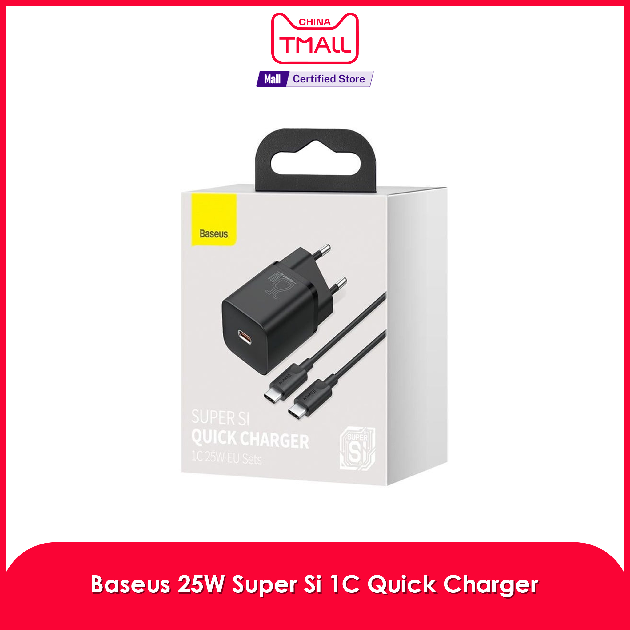 Baseus Super Si Quick Charger 1C 25W US Sets With Mini Cable Type-C to Type-C 3A