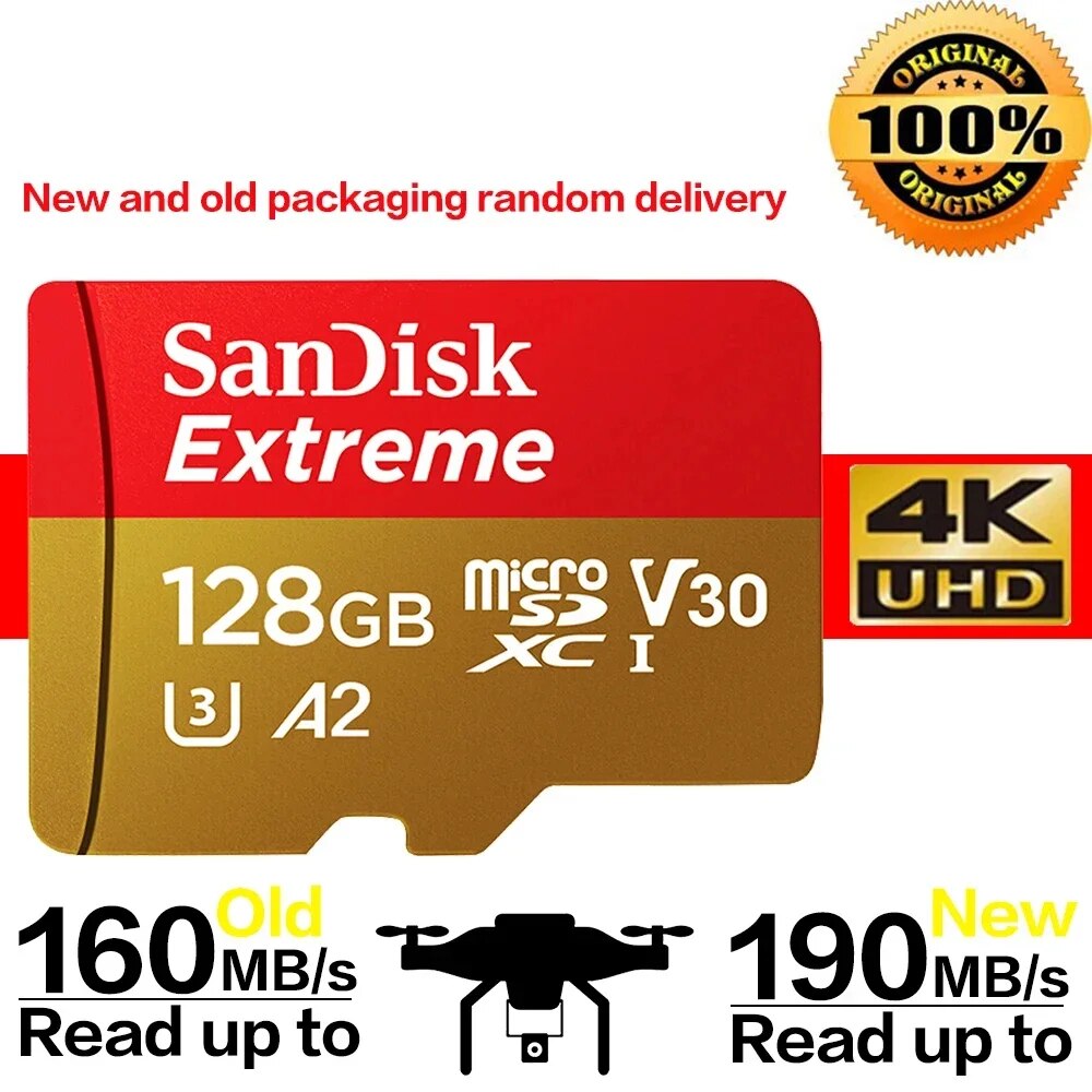 Sandisk Original Memory Card Extreme Micro SD Card A2 A1 V30 U3 Flash Cards 64GB 32GB TF Card 128GB Memory Microsd For DJI. 