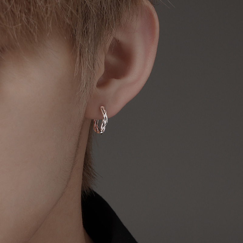 Earrings for men, twisted and wrapped, high-end, versatile, hip-hop design earrings, women's trendy summer new simple accessories, jewelry