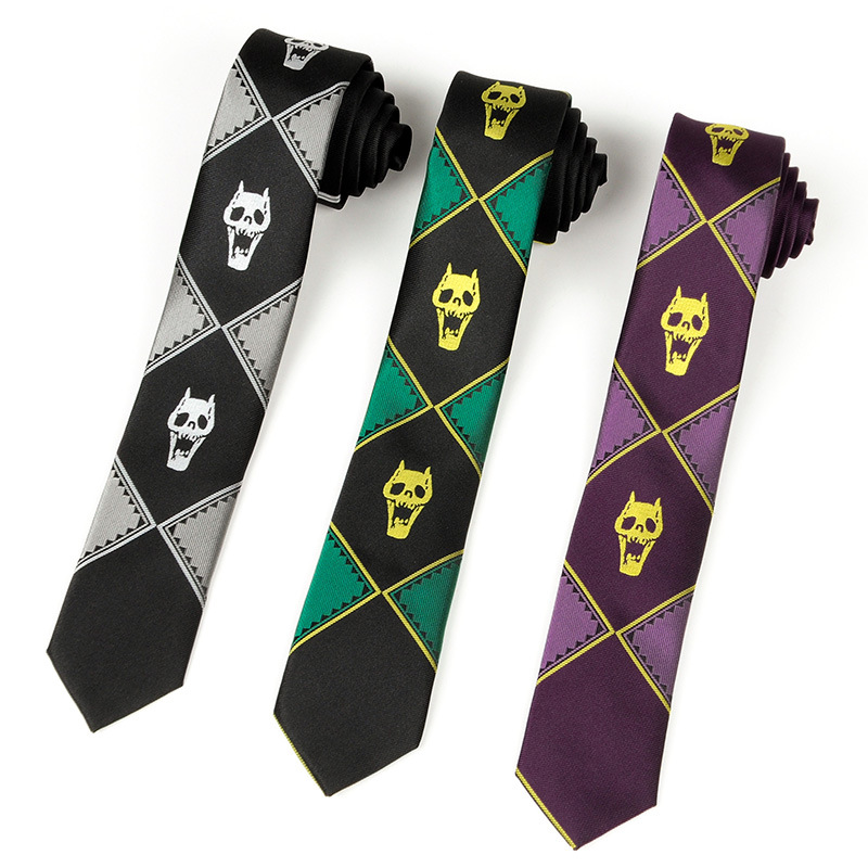 Japanese version of JOJO tie Kira Yoshikage Bizarre Adventure Skull Black Lazy Zipper Tie Men's Hand Punch
