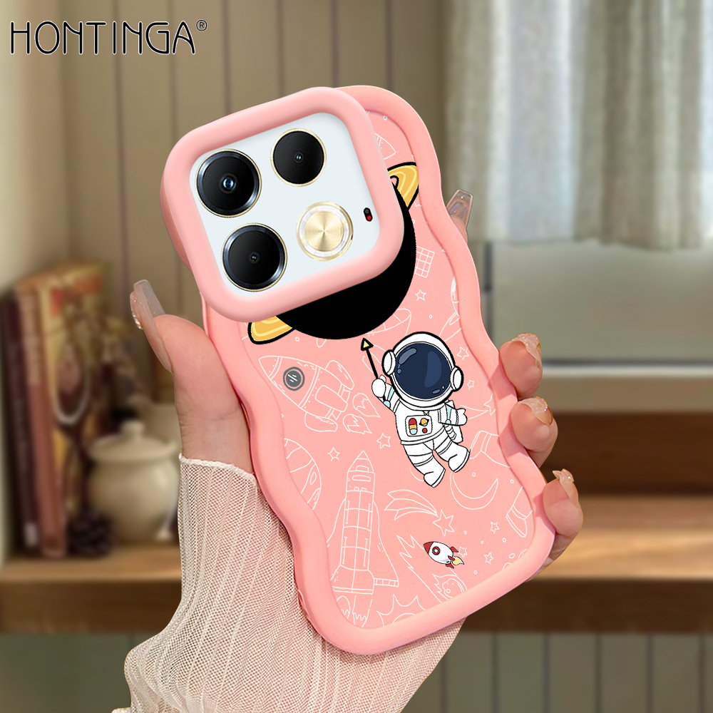 Hontinga for Infinix Note 40 Back Cover Cartoon Astronauts Pattern Luxury Phone Cover Soft Silicone Macaron Wave Mobile Case