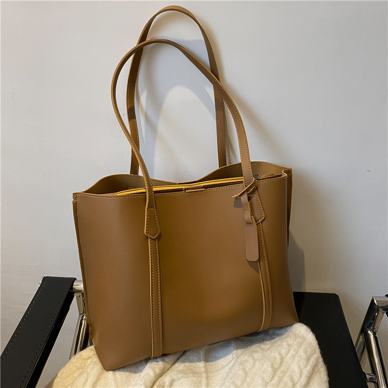 Autumn and Winter Big Bag Women's 2021 New Korean Version Trendy Simple Large Capacity Soft Leather Tote Bag Casual and Versatile Shoulder Bag. 