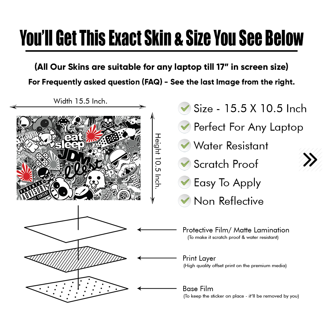 Eat Sleep JDM Laptop Skin Stickers Vinyl Waterproof Removable Laptop Sticker For Any Kind Laptop - (10.5X15.5 Inch) - LSKN4856 - Zoom Decor. 
