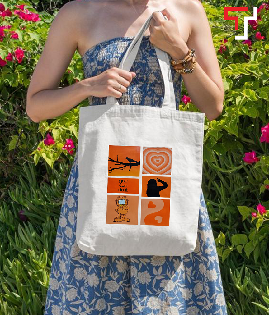 Customizely artistic mood board grid design Printed Black and White Canvas Tote Bag with Zipper for Girls