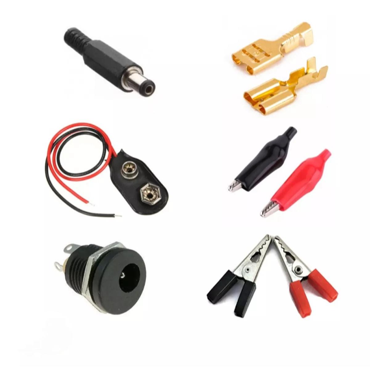 Combo Connector's DC Jack, Alligator clip, 9 Volt Battery Connector and DC Panel Mount Socket, Female Wire Spade Connector