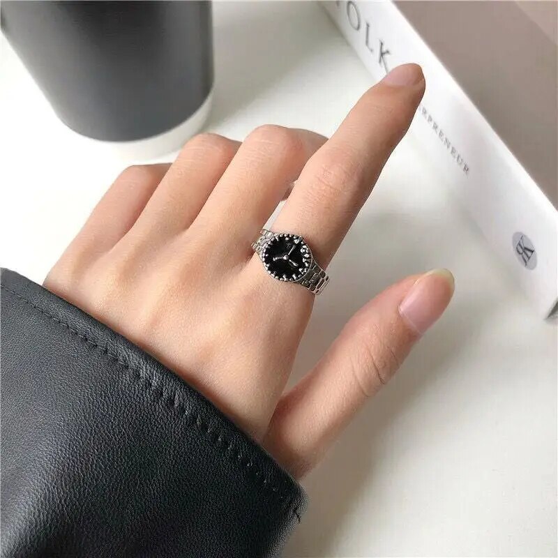 Fashion Men Rings Alloy Personalized Watch Vintage Anniversary Resizable Accessories Birthday Gifts Jewelry