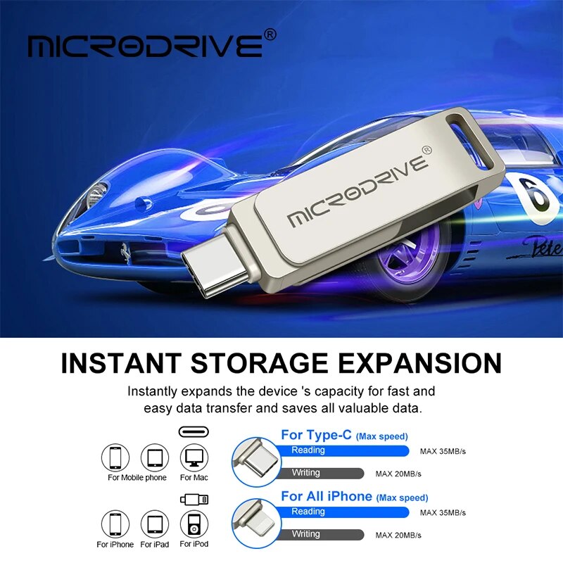 TYPE-C Flash Drive pendrive For iPhone /Plus/X/ipad Usb/Otg 2 in 1 Pen Drive For all iOS External Storage Devices/ cell phone. 