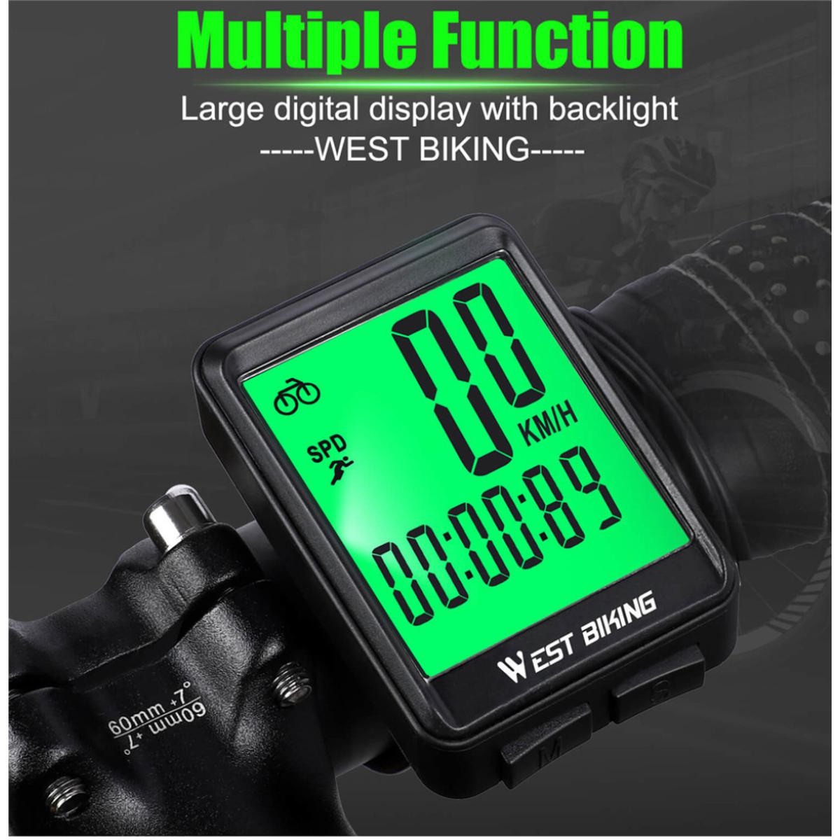 WEST BIKING Waterproof Bicycle Computer WirelessWired MTB Bike Cycling Odometer Stopwatch Speedometer Watch LED Digital Rate