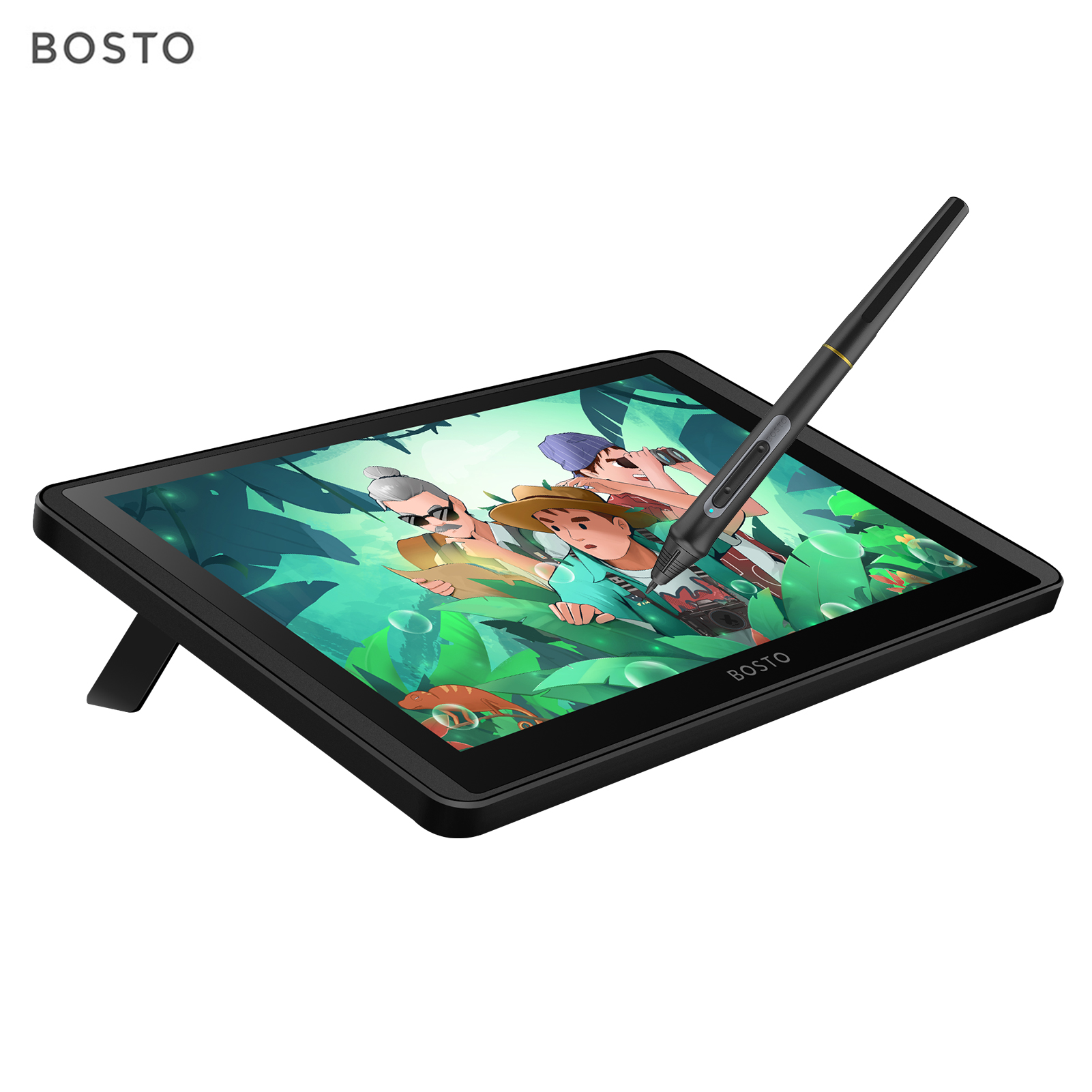 BOSTO 12HD-A H-IPS LCD Graphics Drawing Tablet Monitor 11.6 Inch Size 1366x768 Display 8192 Pressure Level Passive Technology with Tilt Function Support Windows MacOS USB-Powered Low Consumption Drawing Tablet with Interactive Stylus Pen. 