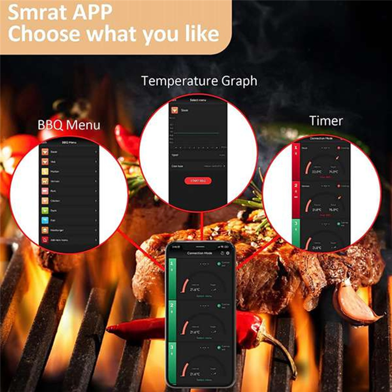 Wireless Meat Food Thermometer Bbq Thermometer Oven Grill BBQ