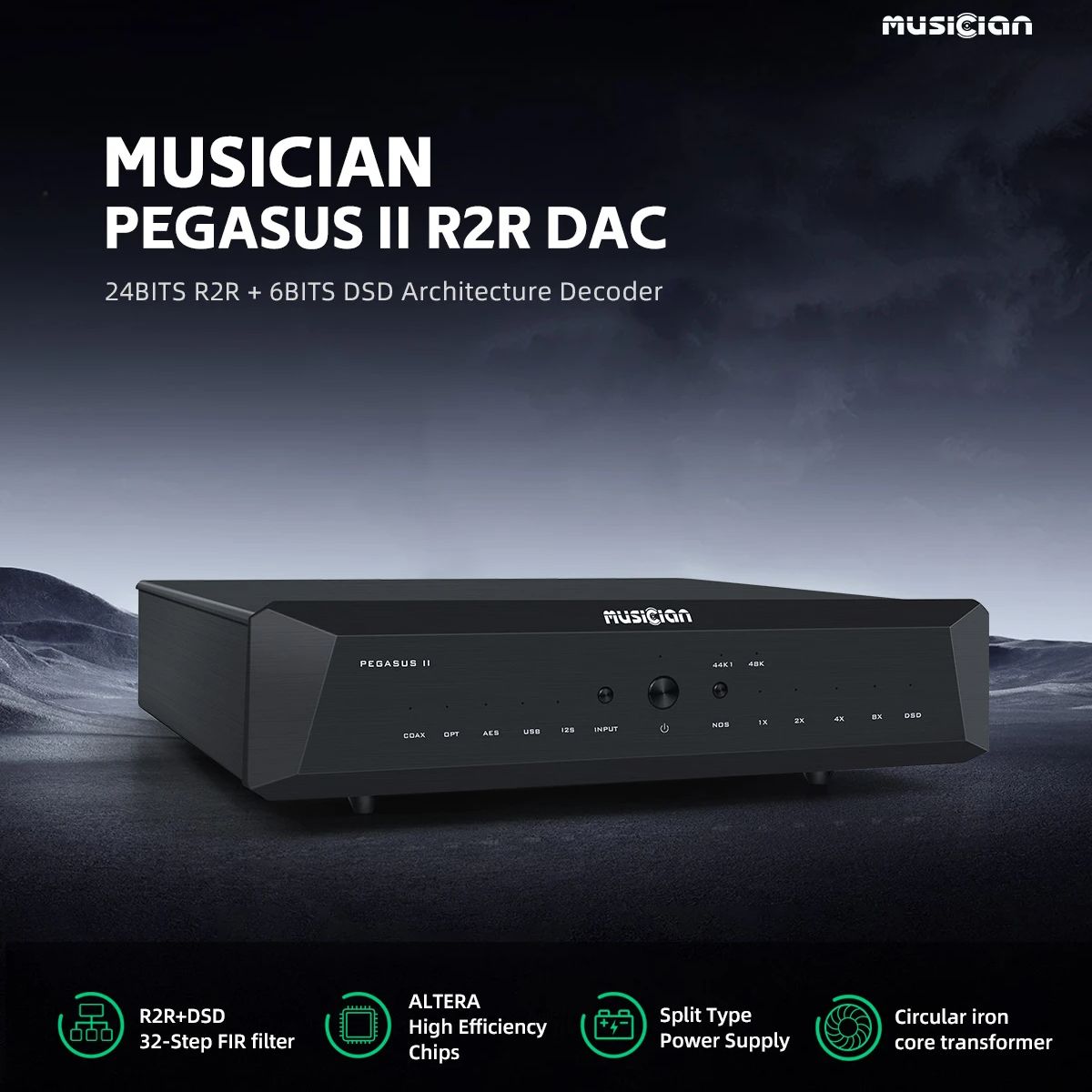 MUSICIAN Pegasus II R2R DAC DSD1024 PCM 1536kHz USB I2S HiFi Decoder ALTERA DAC Chip XRL RCA Balanced 24BIT R2R + 6BIT DSD DAC. 