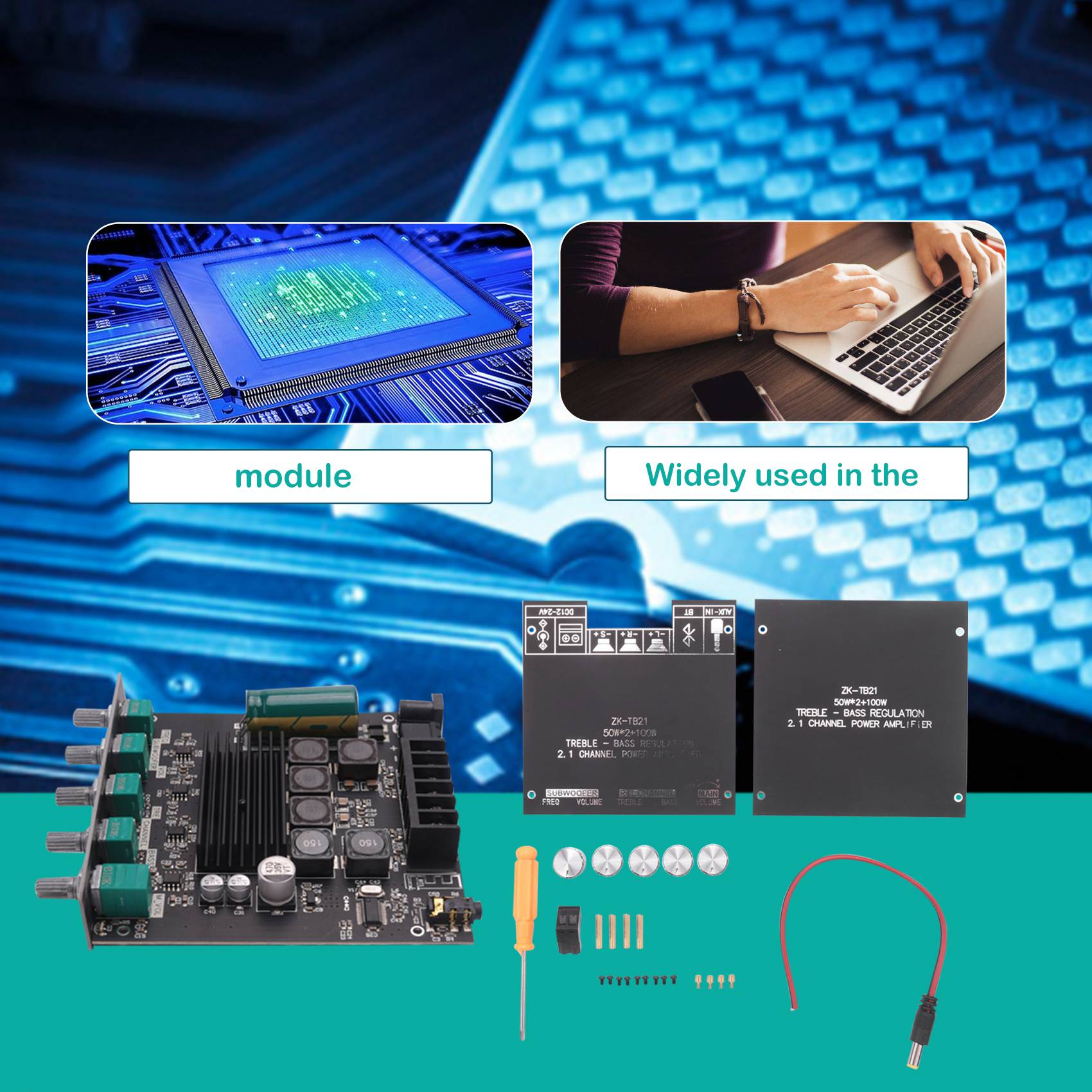 Bluetooth Amplifier Board HiFi Stereo 2.1 TPA3116D2 50WX2+100W 12V-24V Audio Power Amplifier Module. 
