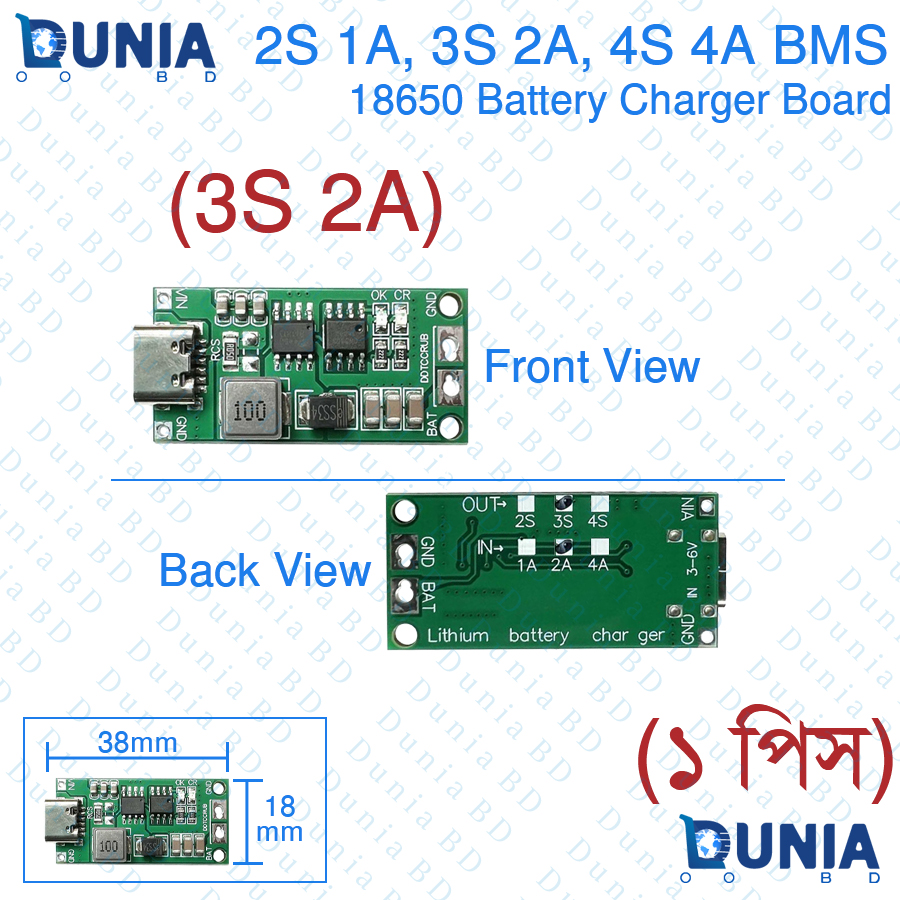 Type C BMS 2S 3S 4S 1A 2A 4A 18650 Lithium Battery Charger Board Step-up Boost Module for Li-Po Polymer Power Bank. 