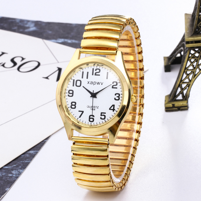 New Direct Supply xapwv Middle-Aged and Elderly Elastic Band Men's Watch Female Steel Band Couple Quartz Watch Female Student Batch