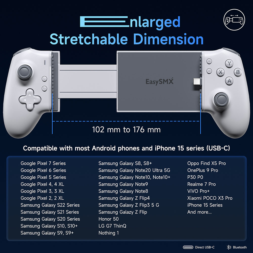 EasySMX M15 Mobile Phone Controller Type C Bluetooth Gamepad for iPhone 15/16 Cloud Gaming Xbox Game Pass Call of Duty. 