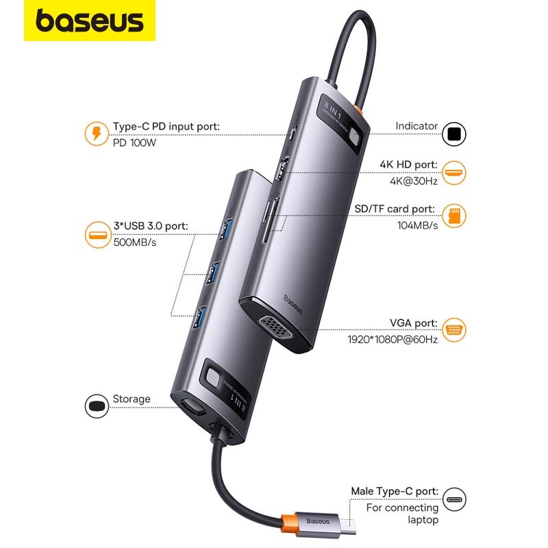 Baseus USB C HUB Type C to HDMI-compatible USB 3.0 Adapter Type C HUB Dock for HP Folio G1 USB C Splitter