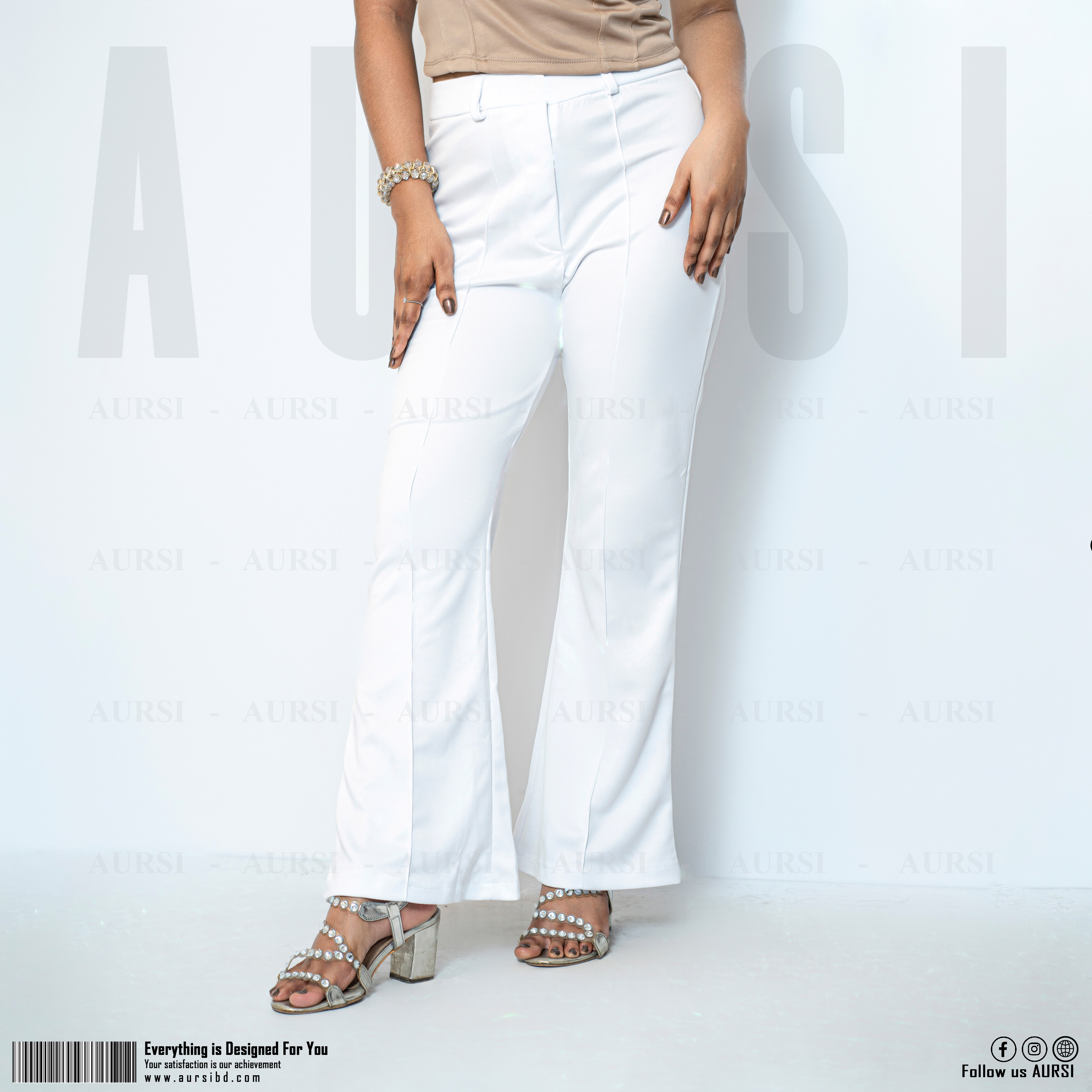 AURSI Bell Bottom High Waist Ladies  Flare Pant | Interlock Polyester Spandex Fabric - Stretchable. 