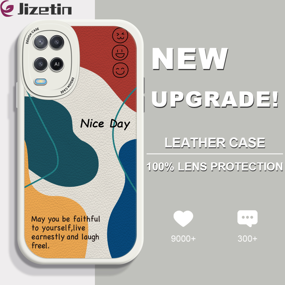 Jizetin for OPPO A54 / A54 2021 Back Cover Colorful Graffiti Lambskin Texture PU Leather Back For Girls Boys Soft Phone Case