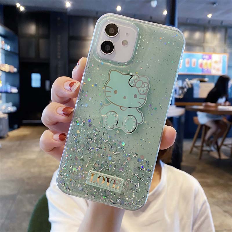 New Case For Xiaomi Redmi 12C Back cover Shiny Ring Cases Glitter Soft Transparent Hello Kitty Casing for Redmi 12C cases Stars Moon Girls. 