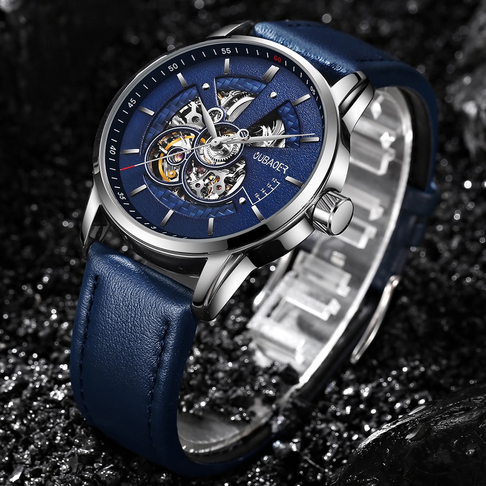 OUBAOER Mens Watches 2021 Mechanical Automatic Top Brand Luxury Tourbillon Self Winding Leather Sport Wristwatch. 