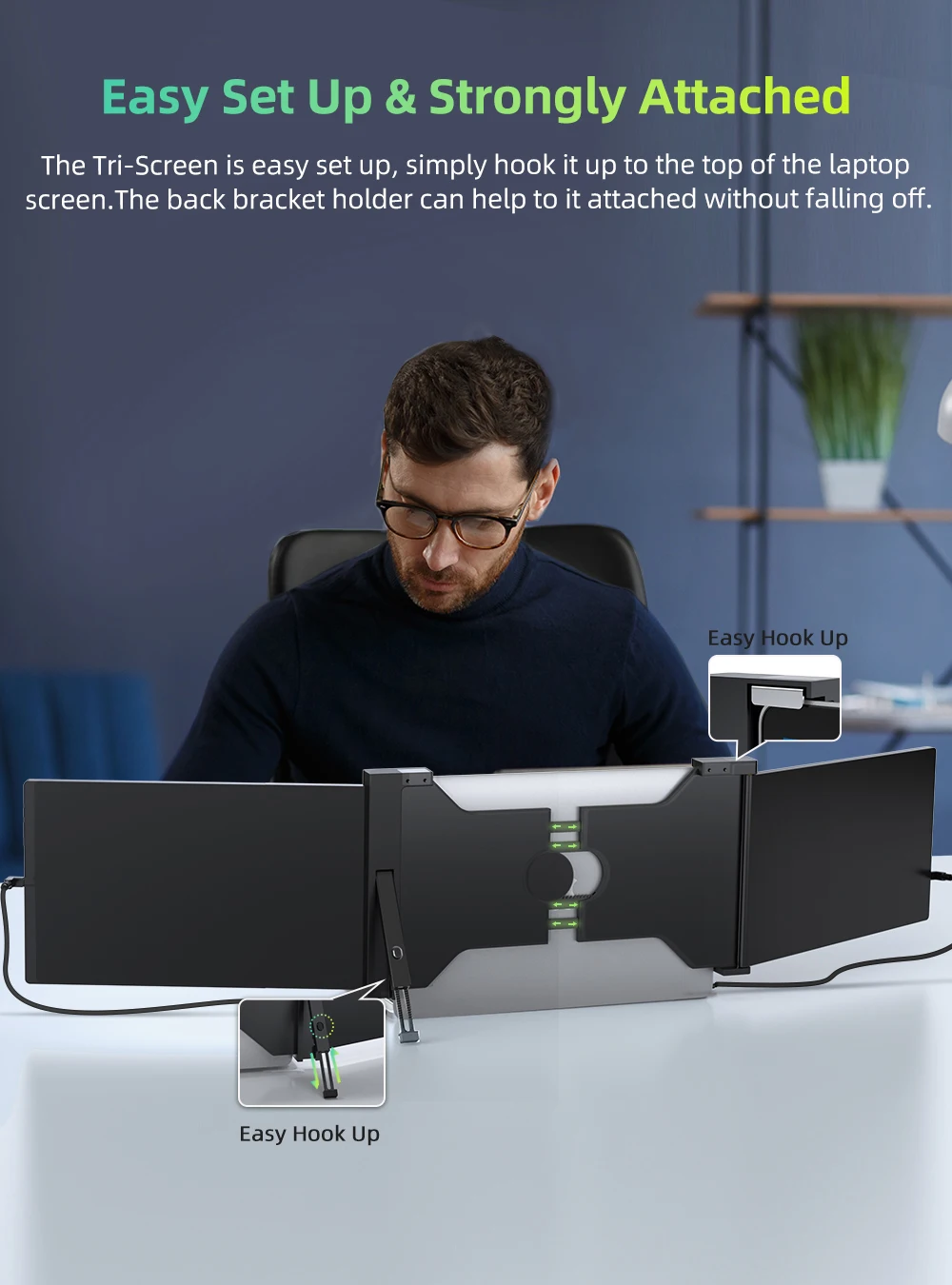 Cdisplay 2K 14 inch Three Screen Display Portable Monitor 2240*140016:10 USB-C HDMI Screen Extender for 13-17 Laptop PC. 