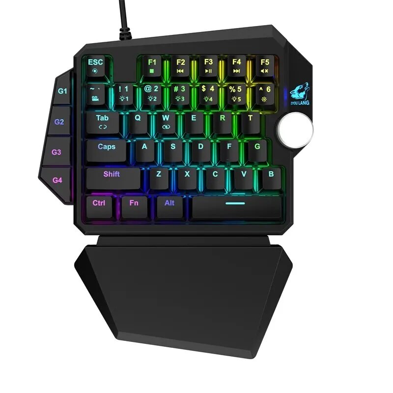 K5 Single-Handed Mechanical Gaming Keyboard RGB Ergonomic Multimedia Knob Detachable Wrist Rest for Laptop Computer Xbox PS4. 
