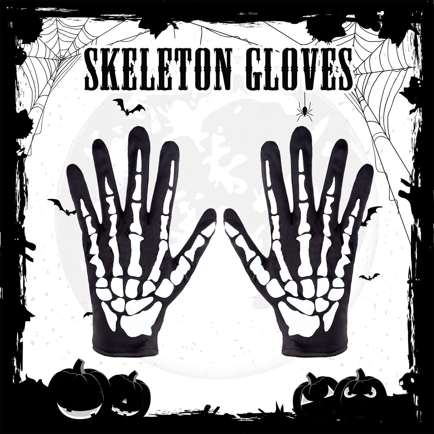 2 Pairs Halloween Skeleton Gloves with Skeleton Arm Sleeve Gloves. 