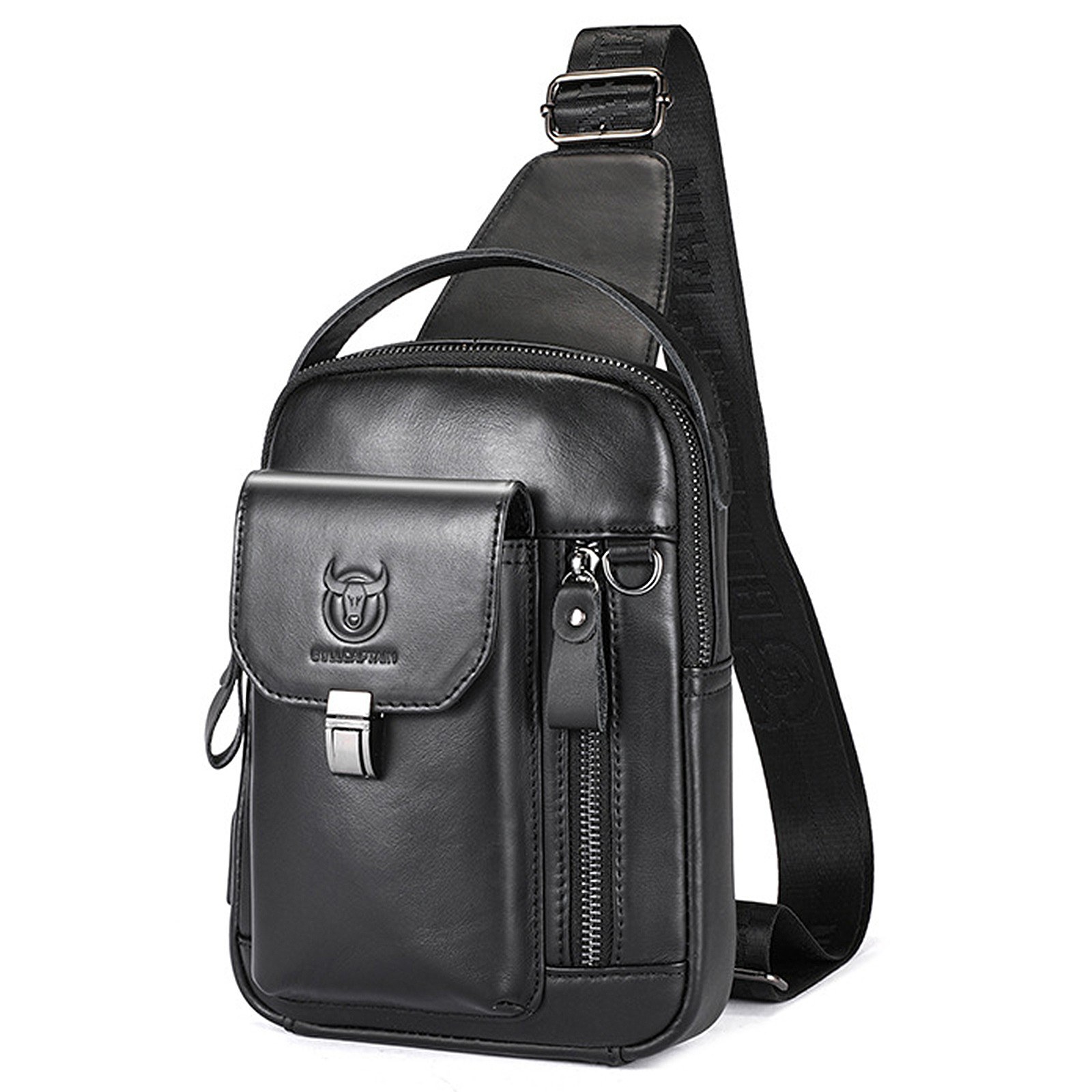 BULLCAPTAIN Genuine Leather Sling Bag for Men and Women Crossbody Shoulder Chest Day Pack Outdoor Travel Camping Daypack Leather Backpack for Men