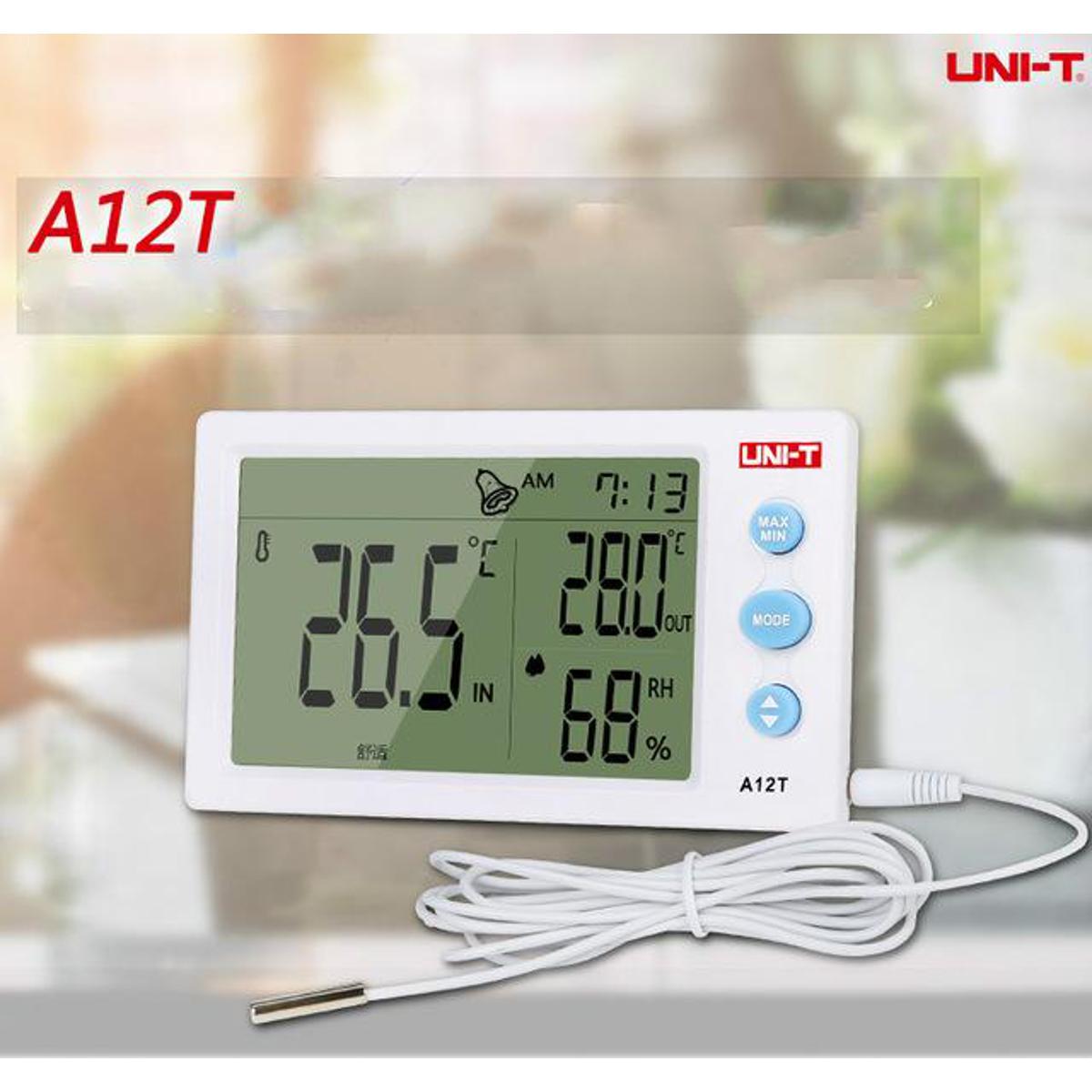 Uni-T A12T  Indoor Outdoor Temperature Humidity Mete with External probe LED Digital Hygrometer with Temperature / Humidity / Calendar / Alarm Clock A12T - Kings Trading