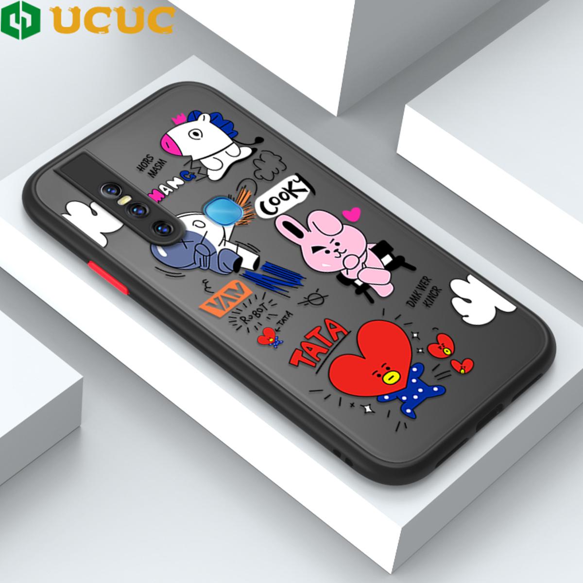 UCUC for Vivo V15 1819 Back Cover BTS Anthropomorphic Image Frosted Transparent Hard Phone Case Thin Shockproof Full Cover Camera Protect Case