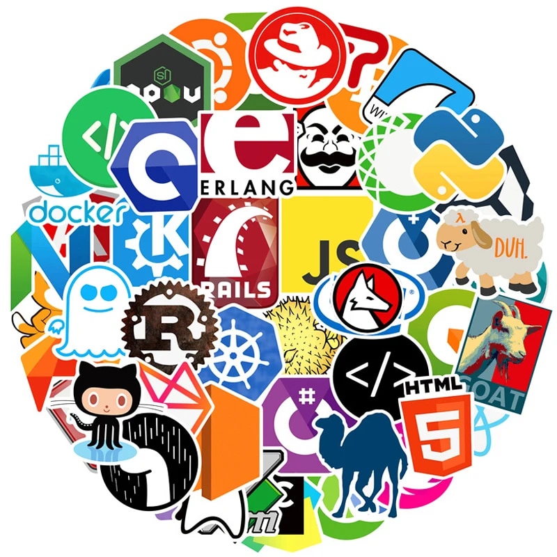 10/30/50/100pcs Programmer Internet Java Stickers Geek Php Docker Html Programming Language For Phone Laptop Luggage Car Decals. 