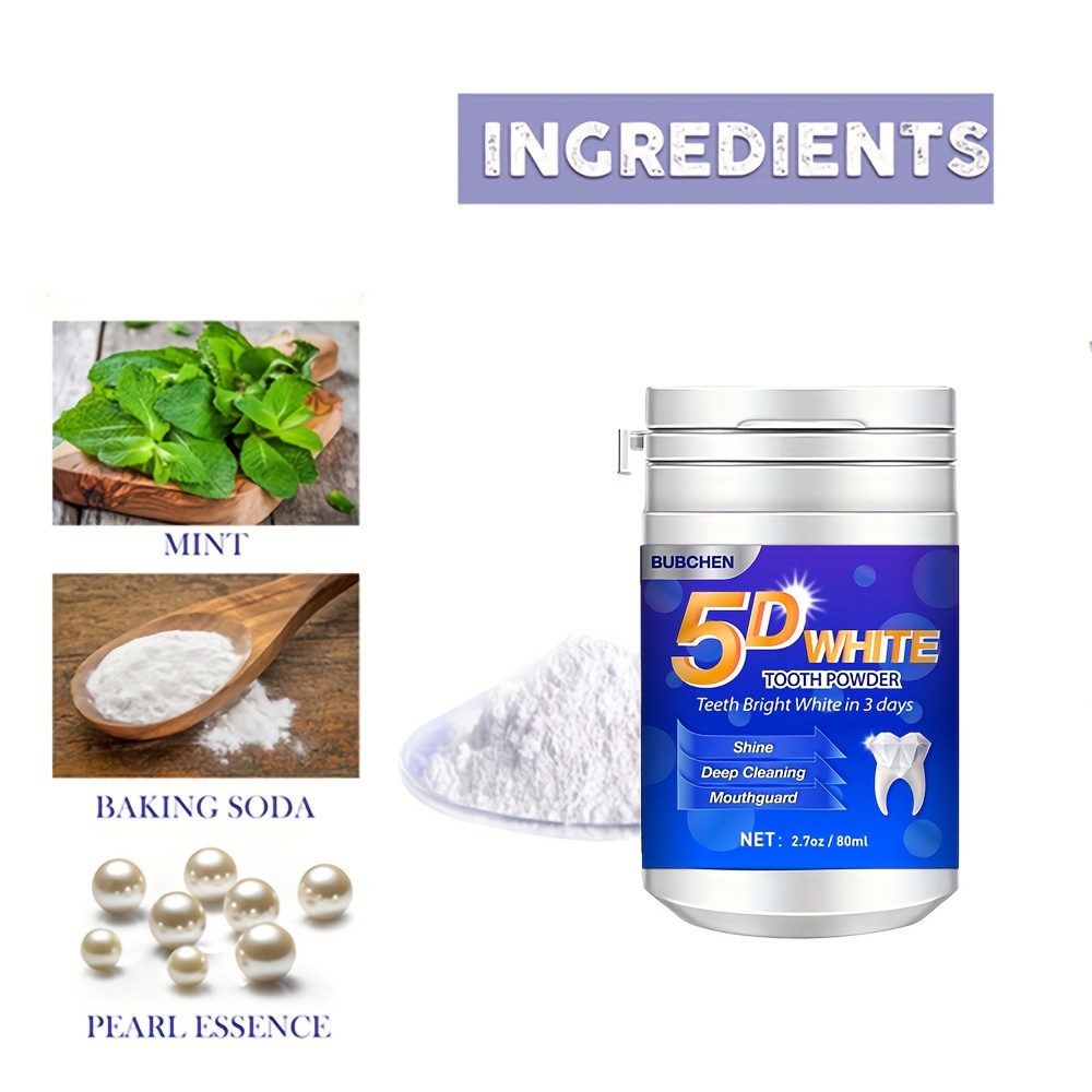 5D White Tooth Powder - Deep Cleaning Formula for Fresh Breath and Oral Hygiene - Gentle, Effective, and Ideal Gift for Women and Men. 