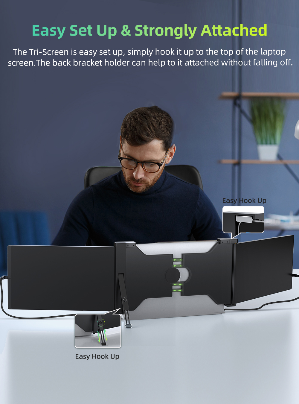 UPERFECT Z PRO Laptop Screen Extender Triple 14.0 Portable Monitor Tri Display 1080P FHD IPS USB C/HDMI Support 13-16'' Laptops. 