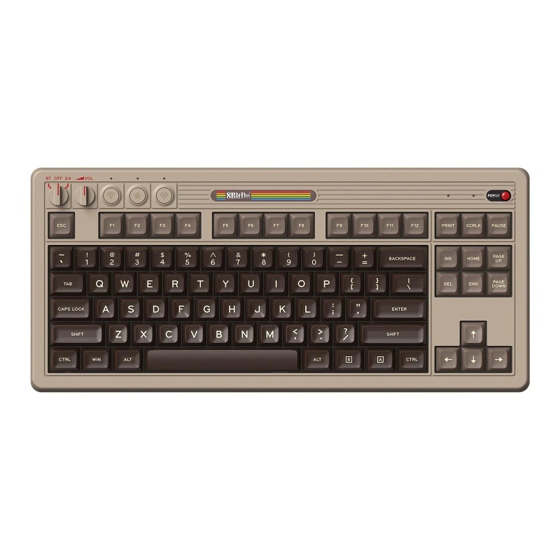 8BitDo Retro Mechanical Keyboard C64 Edition Bluetooth/2.4G/USB-C Hot Swappable Gaming Keyboard with 87 Keys for Windows Android. 