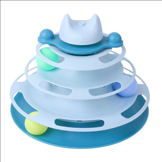 Interactive Cat Toy Ball Track 4 Levels Turntable Cat Toy Cat Circle Toy with Ball Pet Amusement Plate Track Tower. 