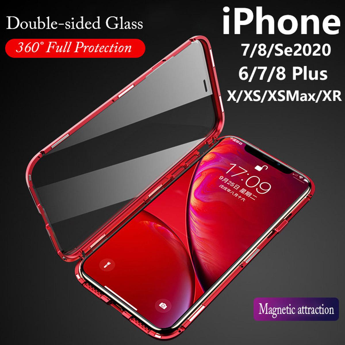 Magnetic Case 360 Full Body Protective Double Side Tempered Glass Magnetic Metal Case For Apple iPhone X XS XSMax XR  Front Back Glass 9H cases for  iPhone 6 7 8 Plus  Se 2020 metal bumper shell coque