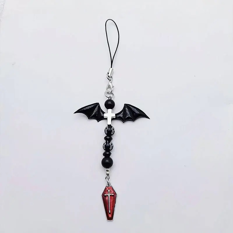 Y2K Mobile Phone Charm Chain Strap Demon Bat Wings Coffin Cross Gothic Punk Goth Lanyard Keychain Pendant for Girl Woman. 