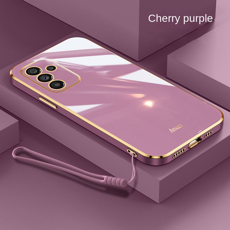 Samsung Galaxy A05s A05 samsung M34 5G Luxury Square Edges Plating Back TPU Soft Case with Lanyard Glossy Casing